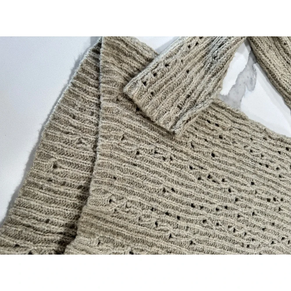 Free People Open Knit Sweater Taupe Pullover Long Sleeve Women's Size S‎